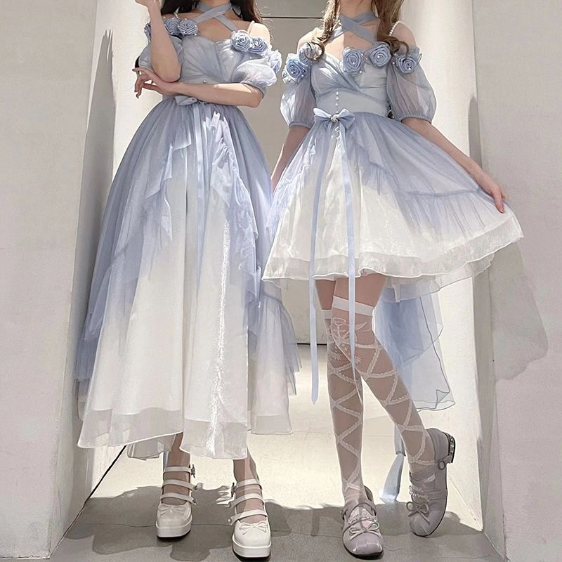 マーメイドプリンセス グラデーションブルーシスターズ衣装 立体ローズロリータエレガントミスプリンセスドレス マーメイドプリンセス グラデーションブルーシスターズ衣装 立体ローズロリータエレガントミスプリンセスドレス