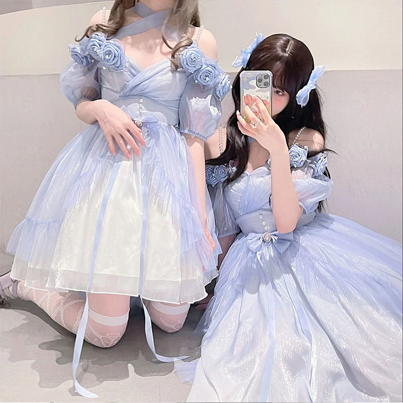 マーメイドプリンセス グラデーションブルーシスターズ衣装 立体ローズロリータエレガントミスプリンセスドレス マーメイドプリンセス グラデーションブルーシスターズ衣装 立体ローズロリータエレガントミスプリンセスドレス