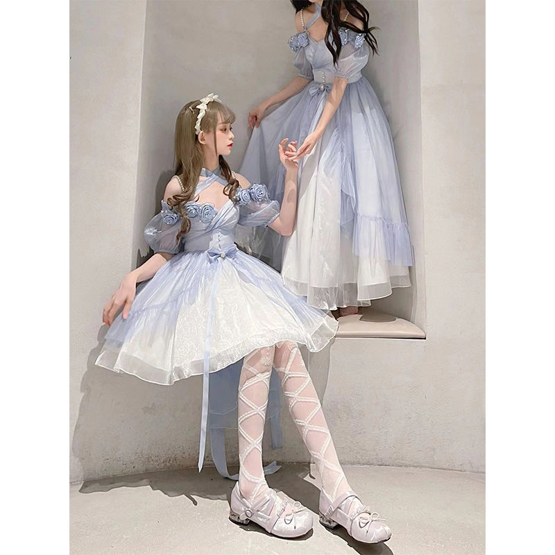 マーメイドプリンセス グラデーションブルーシスターズ衣装 立体ローズロリータエレガントミスプリンセスドレス マーメイドプリンセス グラデーションブルーシスターズ衣装 立体ローズロリータエレガントミスプリンセスドレス