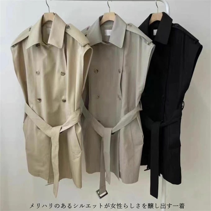 ベスト トレンチベスト ジレ レディース ベスト アウター ライトアウター 上着 羽織り コート ジャケット ロング丈 ノースリーブ 大きいサイズ オフィス カジュアル レイヤード 着回し 体型カバー