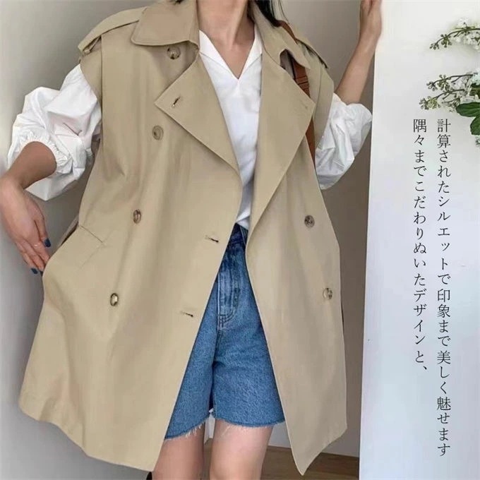 ベスト トレンチベスト ジレ レディース ベスト アウター ライトアウター 上着 羽織り コート ジャケット ロング丈 ノースリーブ 大きいサイズ オフィス カジュアル レイヤード 着回し 体型カバー