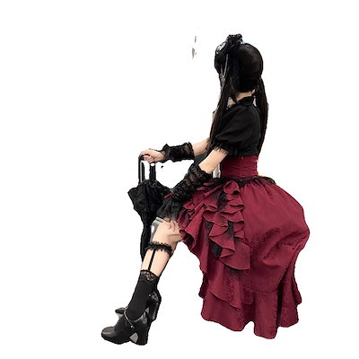 Qoo10] ゴスロリ黒シャツ赤プルアップスカートスー : レディース服