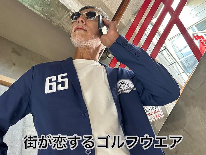 カジュアルジャケット ゴルフジャケット 春夏 ゴルフウエア エンブレム刺繍 さわやかなインディゴブルー メンズ M( インディゴブルー, M Regular)