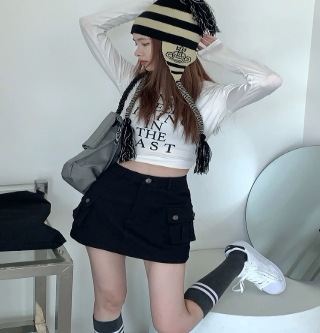 ミニスカート ポケット付き カジュアルスカート ヴィンテージ感 スカート タイトスカート ミニ丈 スリム タイト 細身 ストレート スマート ポケット ハイウエスト かわいい シンプル カジュアル