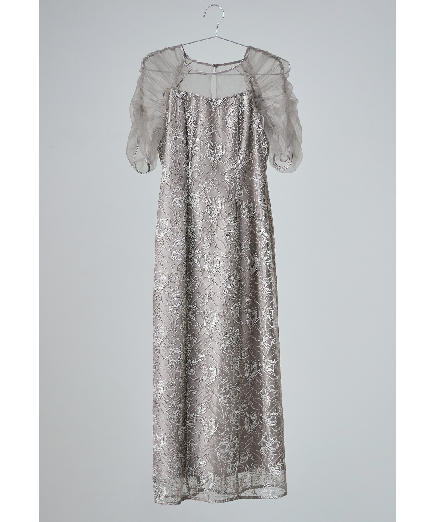 刺繍レースギャザースリーブドレス パーティードレス 結婚式 花柄 レース チュール シアー フレア フェミニン 可愛い お呼ばれ パーティー 二次会 披露宴 謝恩会 成人式 同窓会 卒業式