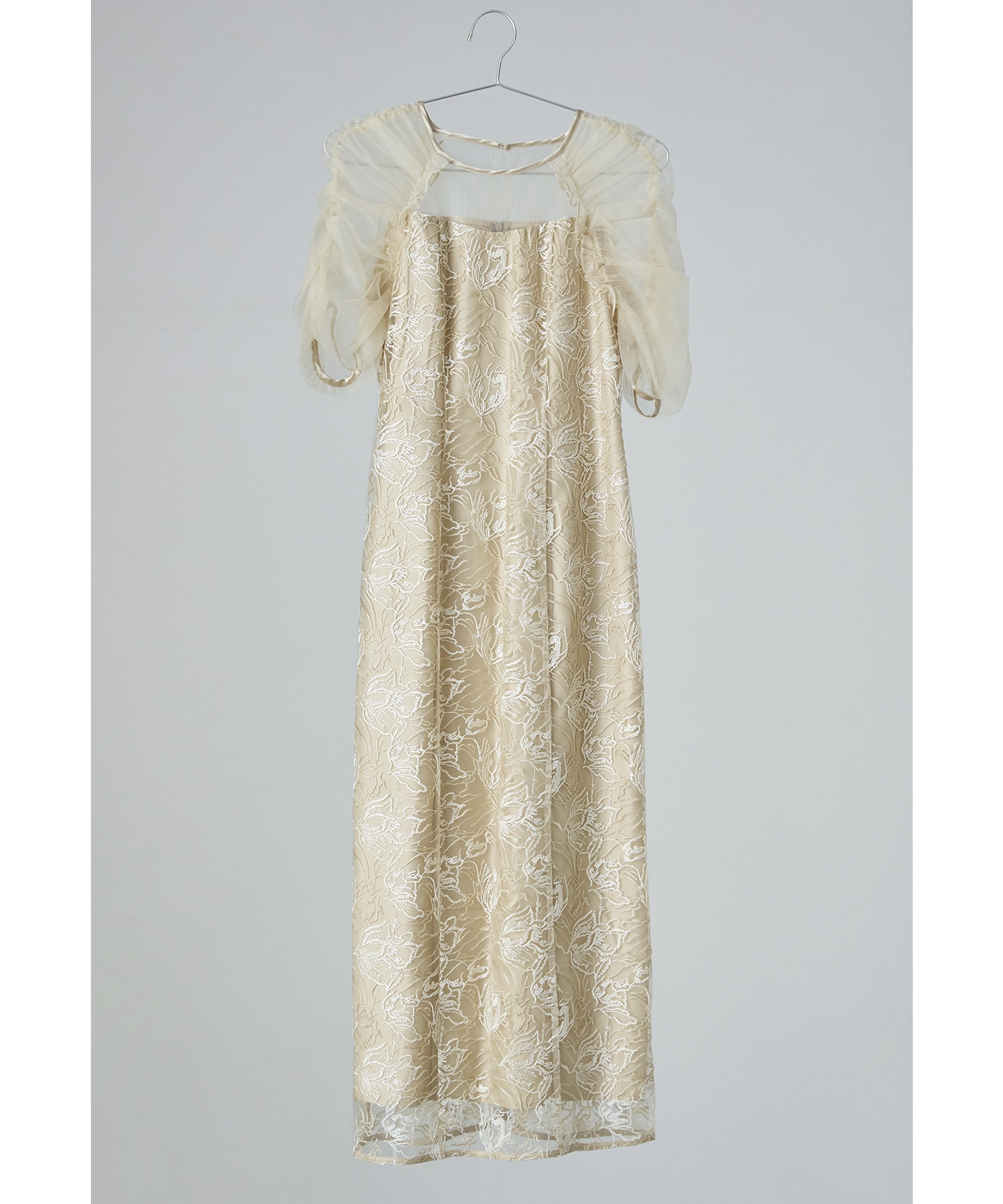 刺繍レースギャザースリーブドレス パーティードレス 結婚式 花柄 レース チュール シアー フレア フェミニン 可愛い お呼ばれ パーティー 二次会 披露宴 謝恩会 成人式 同窓会 卒業式