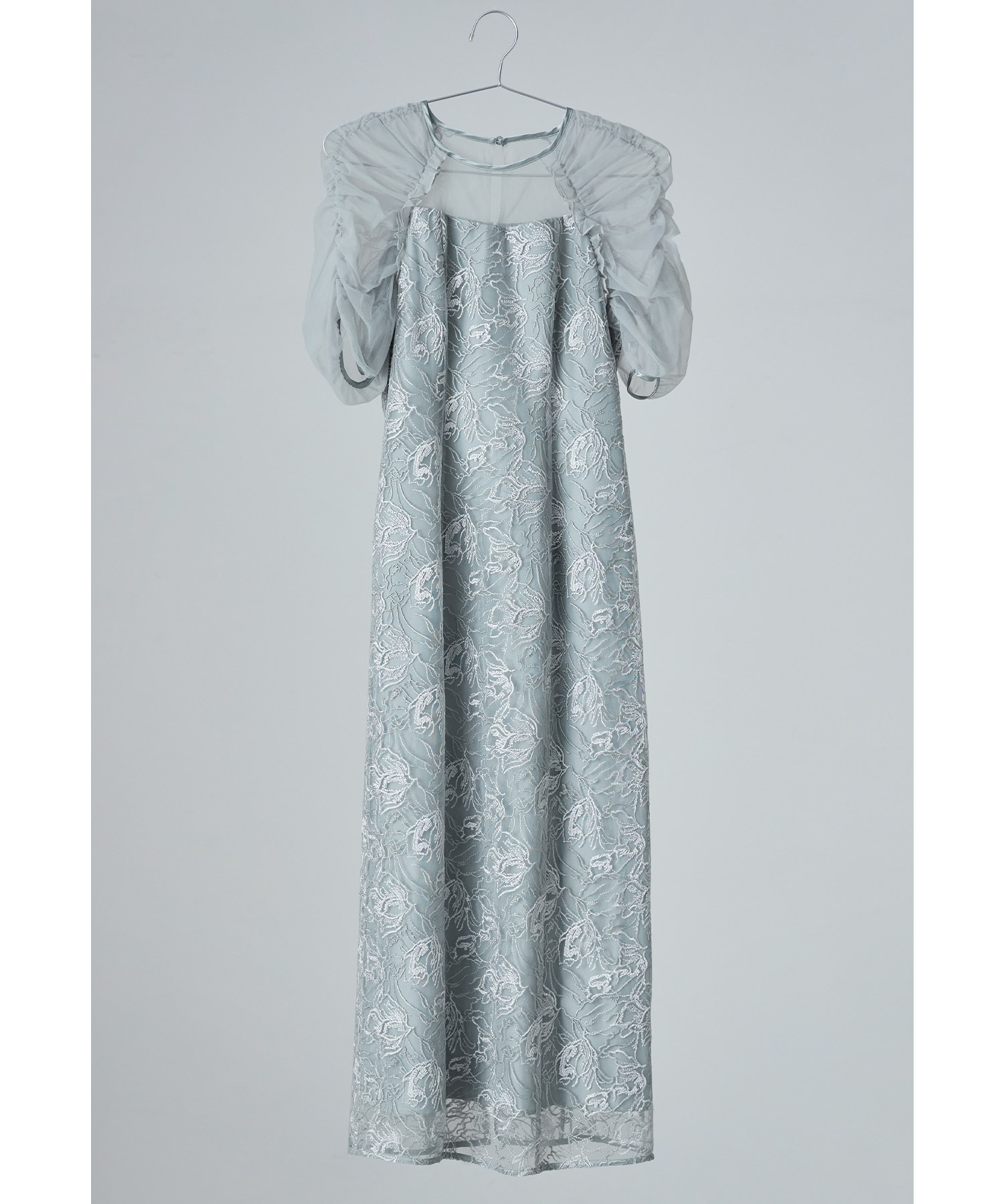 刺繍レースギャザースリーブドレス パーティードレス 結婚式 花柄 レース チュール シアー フレア フェミニン 可愛い お呼ばれ パーティー 二次会 披露宴 謝恩会 成人式 同窓会 卒業式