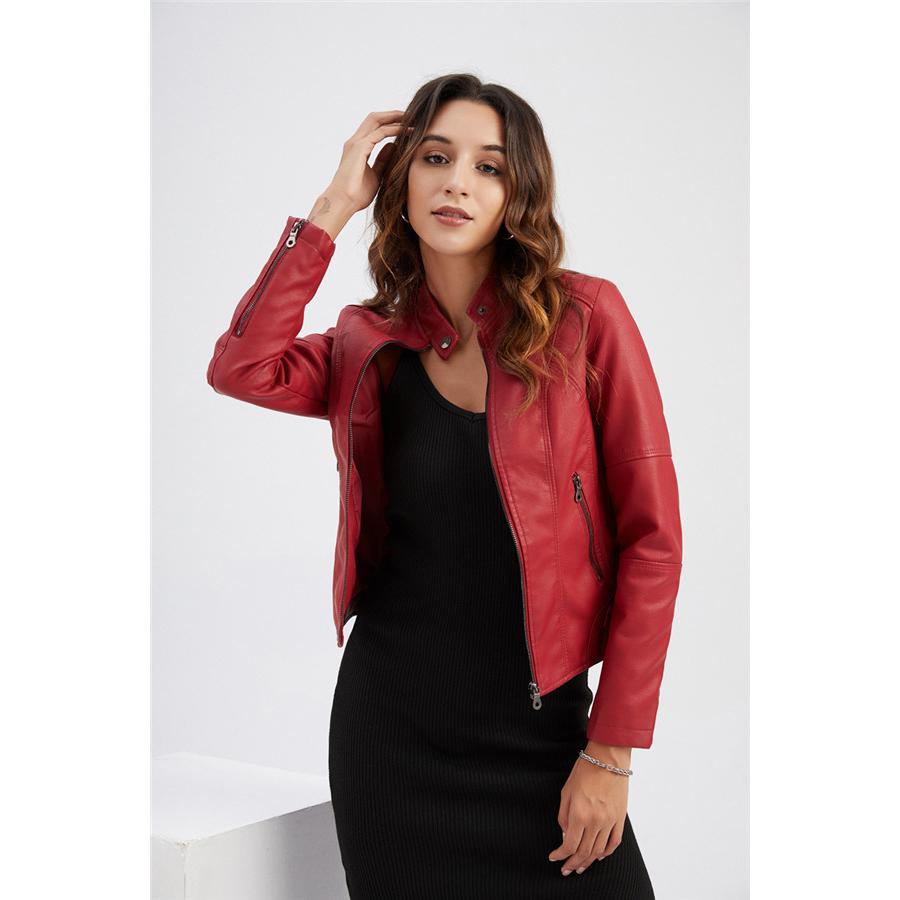 製品 気質 レザージャケット ライダース 革ジャン レディース バイクジャケット 立ち襟 ダブル シングル 防寒 防風 アウター 合革 フェイクレザー