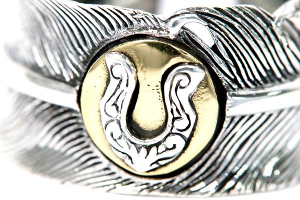 インディアンジュエリー リング イーグルフェザー 鷲 羽 ホースシュー 馬蹄 ゴールド シルバー925 メンズ インディアンジュエリー リング イーグルフェザー 鷲 羽 ホースシュー 馬蹄 ゴールド シルバー925 メンズ