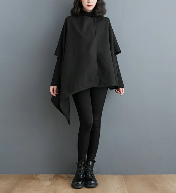 Qoo10] ウール ポンチョ コート レディース 軽