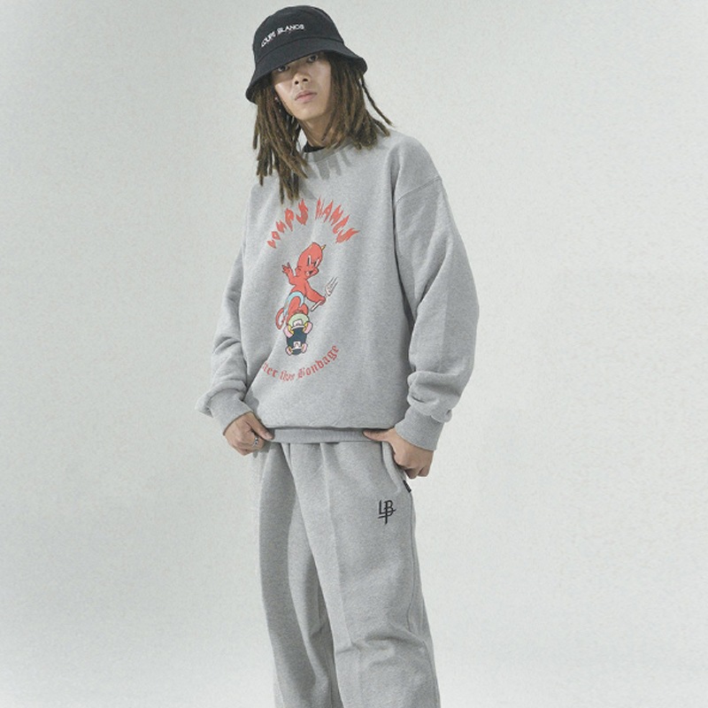 [ユーチューバー 沈着マン 着用] LB ホットスタッフ アートワーク オーバーフィット マンツーマンTシャツ グレー 韓国ストリートブランド