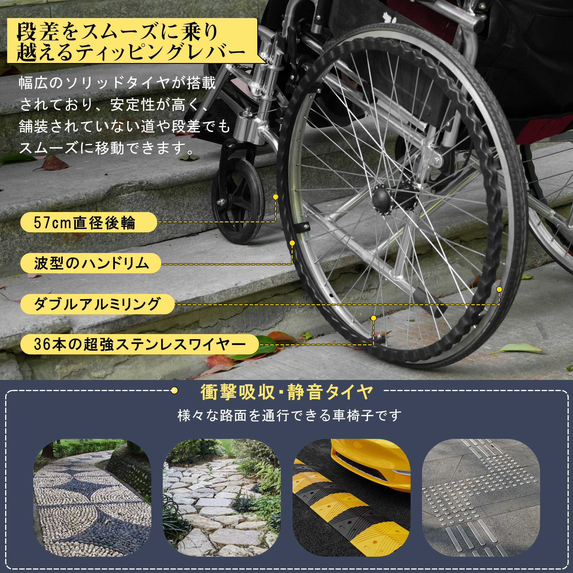 車椅子 折畳み 自走式 自立できる 軽量 コンパクト ノーパンクタイヤ 折りたたみ 収納可能 超軽量 コンパクト 安全ベルトつき 背面ポケット 外出用 介護 福祉用具 ブラックGG9899 BlacG