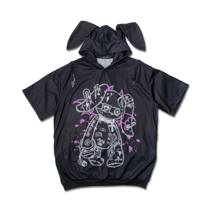 ACDC RAG [半袖]BLOODネロ パーカー 原宿系 原宿 派手カワ ファッション パンク ロック サイバー うさぎ うさみみ ブラック/パープル