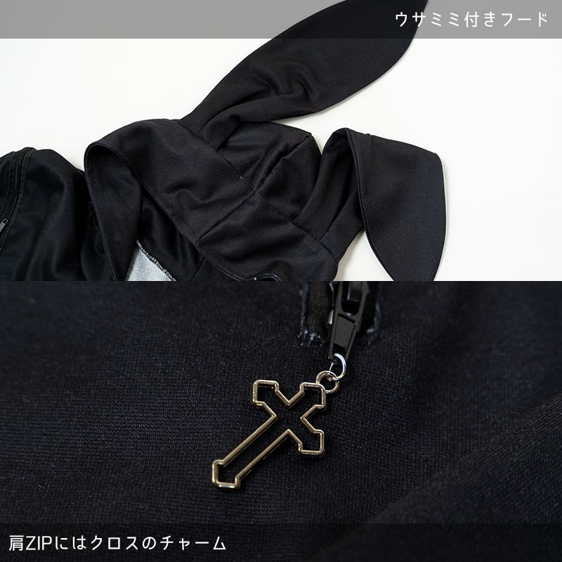 ACDC RAG [半袖]BLOODネロ パーカー 原宿系 原宿 派手カワ ファッション パンク ロック サイバー うさぎ うさみみ ブラック/パープル