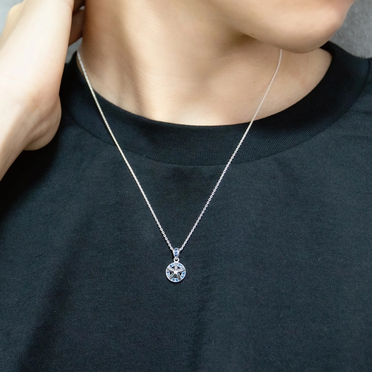 ネックレス メンズ レディース シルバー925 キュービックジルコニア 星 スター プレート