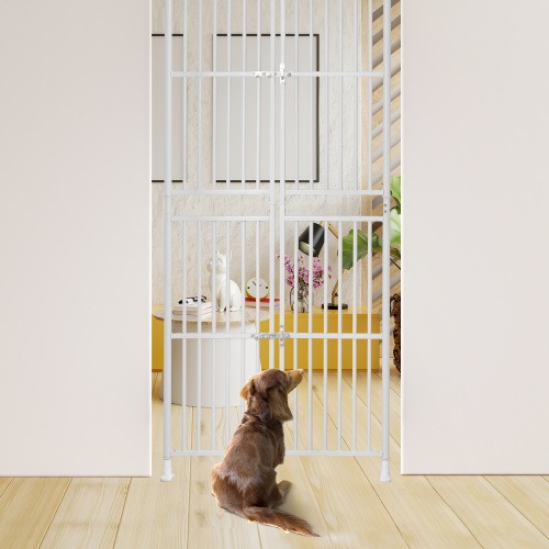 ペット高さ調節対応 191～255cm ドア ケージ 取付幅85～91cm 留守番 保護 ネコ 脱走防止 柵 フェンス 脱走防止 猫用 多頭飼い 多頭 スチール ペットケージ 新生活【ホワイト】