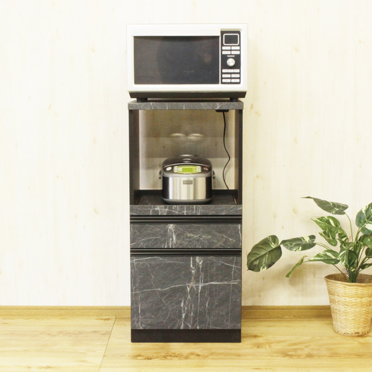 レンジ台 スライドカウンター 引出し付 コンパクト 石目調 幅48cm レンジ台 スライドカウンター 引出し付 コンパクト 石目調 幅48cm