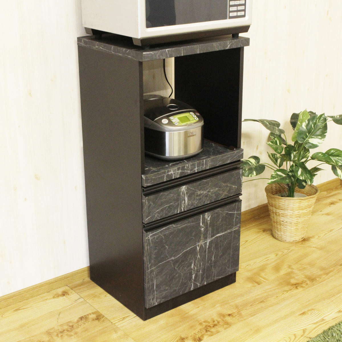 レンジ台 スライドカウンター 引出し付 コンパクト 石目調 幅48cm レンジ台 スライドカウンター 引出し付 コンパクト 石目調 幅48cm