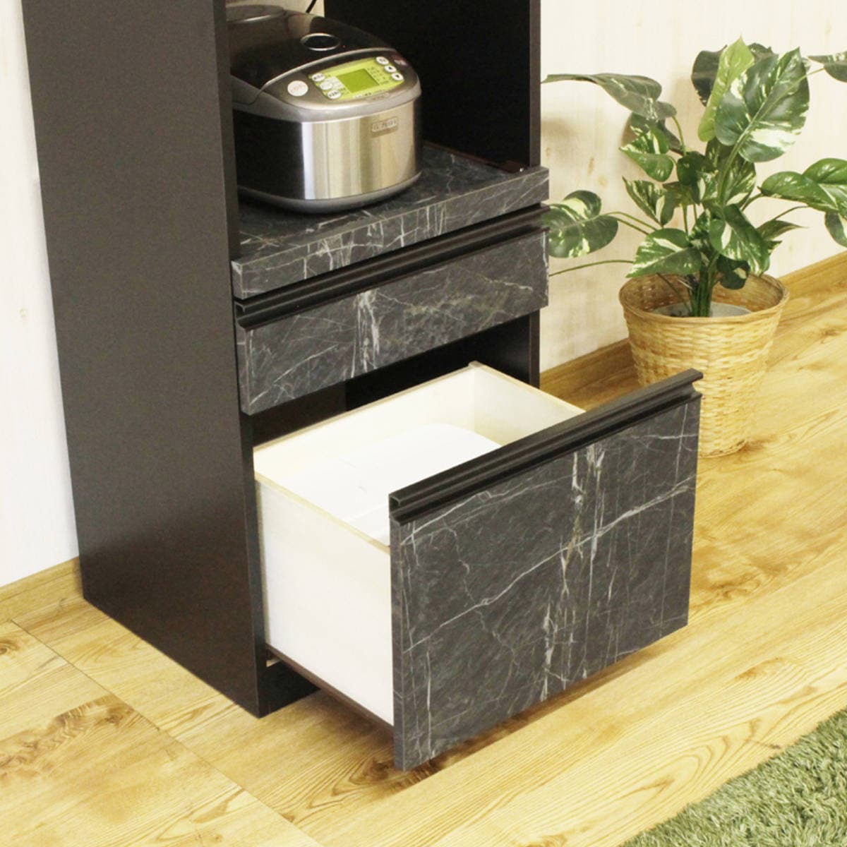 レンジ台 スライドカウンター 引出し付 コンパクト 石目調 幅48cm レンジ台 スライドカウンター 引出し付 コンパクト 石目調 幅48cm