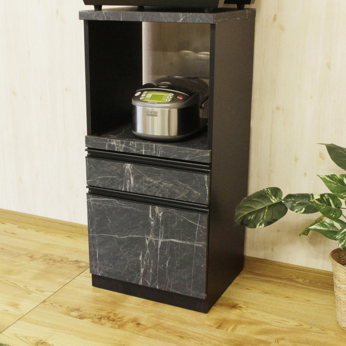 レンジ台 スライドカウンター 引出し付 コンパクト 石目調 幅48cm レンジ台 スライドカウンター 引出し付 コンパクト 石目調 幅48cm