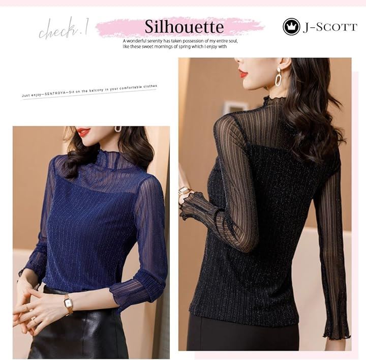 シアーラメトップス 裏地付き ストレッチ素材 ハイカラー 長袖 透け感 コリアンファッション れでぃーす 出勤オケージョン 通気性 十分袖 凹凸生地 洋服 軽量(ブルー, 2XL) シアーラメトップス 裏地付き ストレッチ素材 ハイカラー 長袖 透け感 コリアンファッション れでぃーす 出勤オケージョン 通気性 十分袖 凹凸生地 洋服 軽量(ブルー, 2XL)