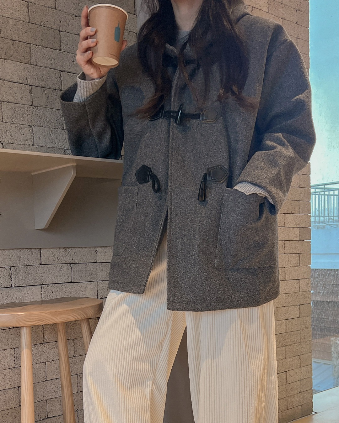 ダッフルハーフ丈コート韓国ファッション レディース ダッフルハーフ丈コート韓国ファッション レディース