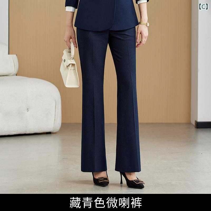 レディース パンツスーツ 上着 ネイビーブルー ブーツカット 2点セット セットアップ スーツ襟 ボタン1つ 非対称 デザイン性 シック エレガント スタイリッシュ モダン オフィス スタッフ レディース パンツスーツ 上着 ネイビーブルー ブーツカット 2点セット セットアップ スーツ襟 ボタン1つ 非対称 デザイン性 シック エレガント スタイリッシュ モダン オフィス スタッフ