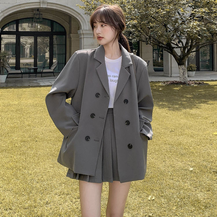 スーツプリーツスカートスーツ女性秋の学生ルーズオールマッチスーツジャケットショートスカートツーピース スーツプリーツスカートスーツ女性秋の学生ルーズオールマッチスーツジャケットショートスカートツーピース