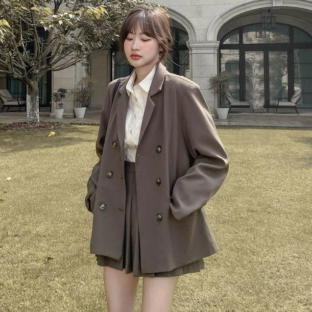 スーツプリーツスカートスーツ女性秋の学生ルーズオールマッチスーツジャケットショートスカートツーピース スーツプリーツスカートスーツ女性秋の学生ルーズオールマッチスーツジャケットショートスカートツーピース