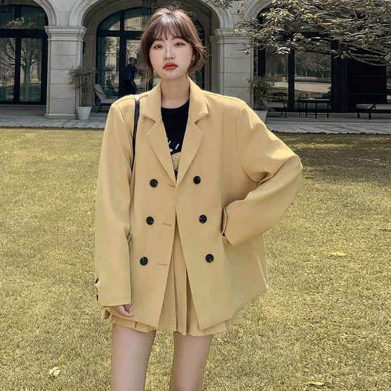 スーツプリーツスカートスーツ女性秋の学生ルーズオールマッチスーツジャケットショートスカートツーピース スーツプリーツスカートスーツ女性秋の学生ルーズオールマッチスーツジャケットショートスカートツーピース