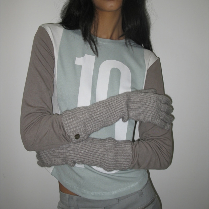 PARTIMENTO 女性用リブ編みニットロンググローブ_ライトグレー