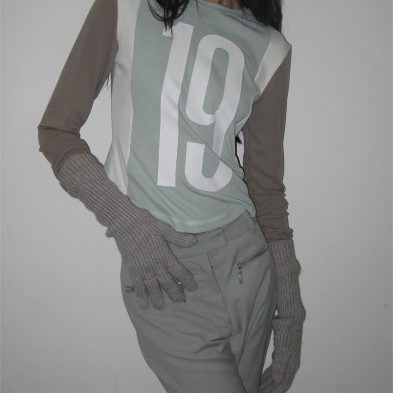 PARTIMENTO 女性用リブ編みニットロンググローブ_ライトグレー