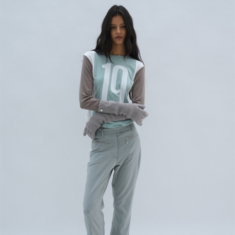 PARTIMENTO 女性用リブ編みニットロンググローブ_ライトグレー