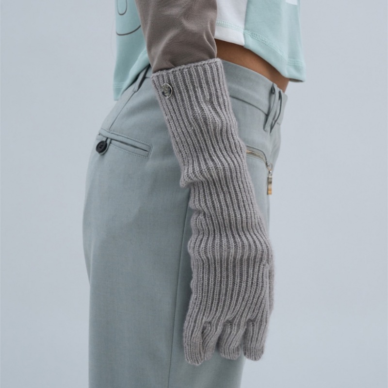 PARTIMENTO 女性用リブ編みニットロンググローブ_ライトグレー