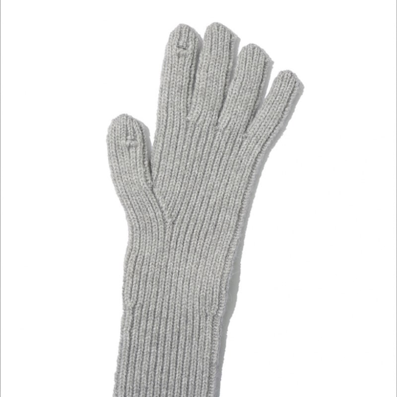 PARTIMENTO 女性用リブ編みニットロンググローブ_ライトグレー