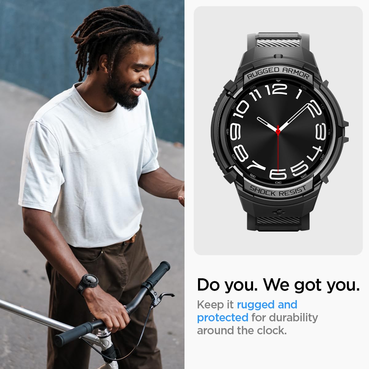 Spigen Galaxy Watch 6 Classic 43mm バンド 体組成測定 可能 一体型 ケース カバー 耐衝撃 スポーツバンド 落下 衝撃 吸収 耐久性 傷防止 ラギッド・アーマー・プ