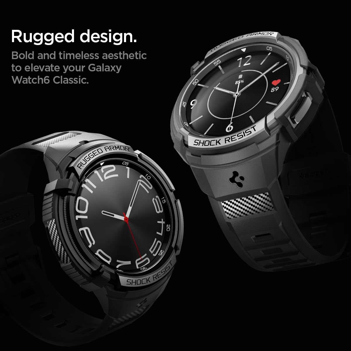 Spigen Galaxy Watch 6 Classic 43mm バンド 体組成測定 可能 一体型 ケース カバー 耐衝撃 スポーツバンド 落下 衝撃 吸収 耐久性 傷防止 ラギッド・アーマー・プ