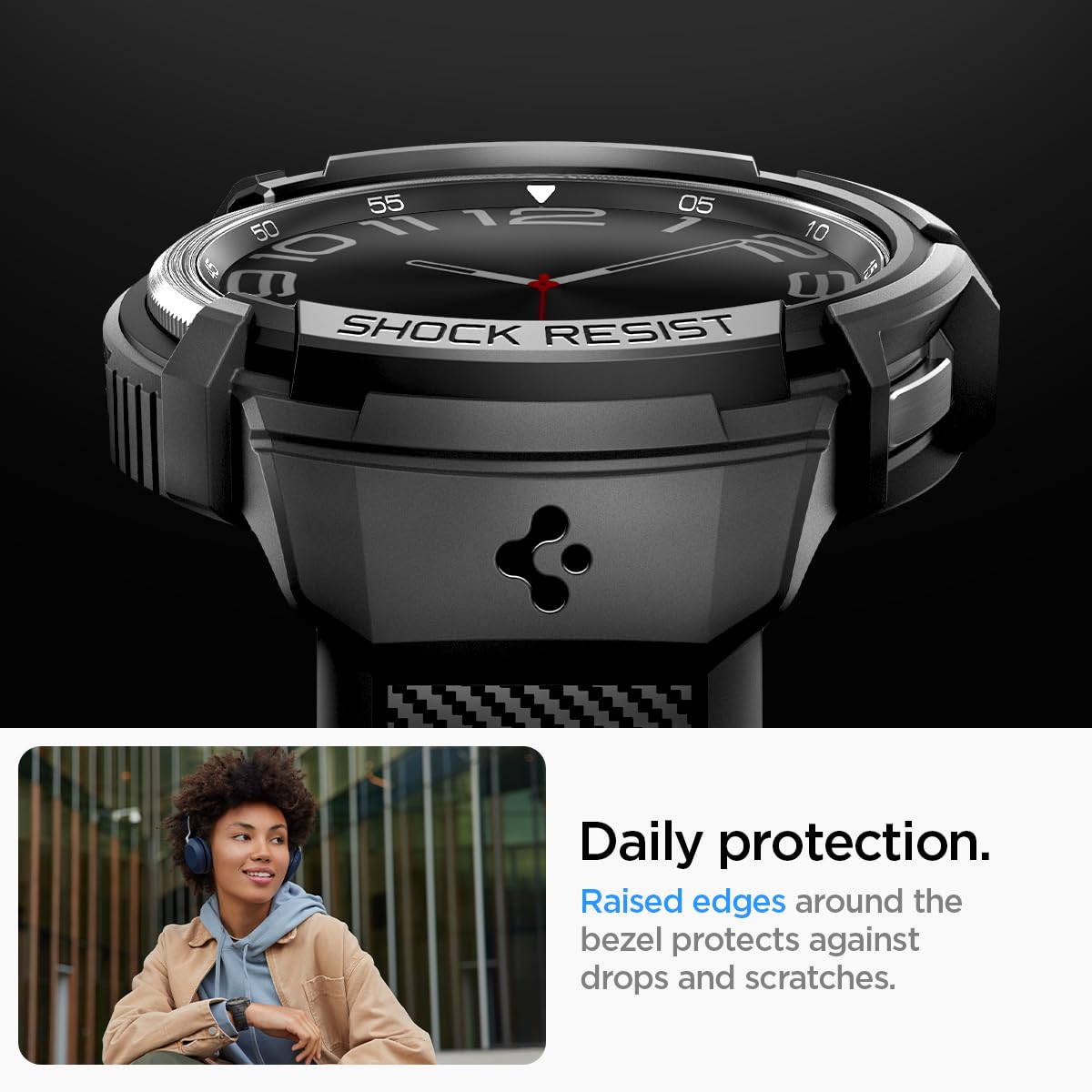 Spigen Galaxy Watch 6 Classic 43mm バンド 体組成測定 可能 一体型 ケース カバー 耐衝撃 スポーツバンド 落下 衝撃 吸収 耐久性 傷防止 ラギッド・アーマー・プ