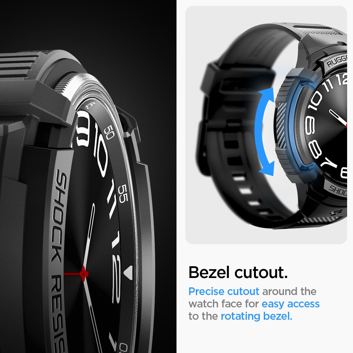 Spigen Galaxy Watch 6 Classic 43mm バンド 体組成測定 可能 一体型 ケース カバー 耐衝撃 スポーツバンド 落下 衝撃 吸収 耐久性 傷防止 ラギッド・アーマー・プ