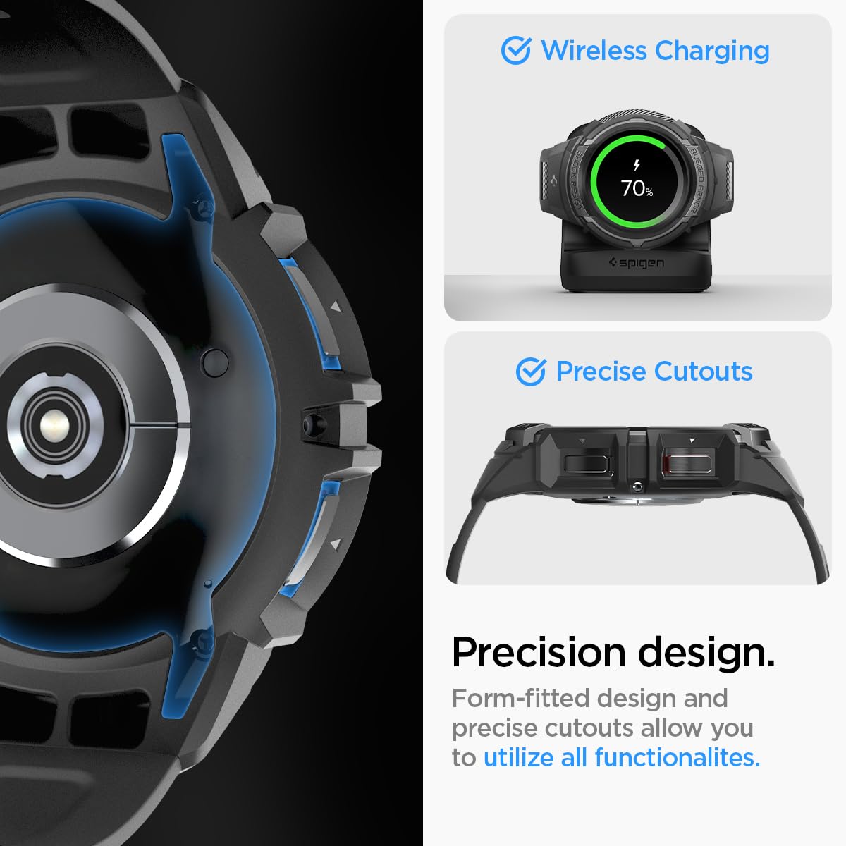 Spigen Galaxy Watch 6 Classic 43mm バンド 体組成測定 可能 一体型 ケース カバー 耐衝撃 スポーツバンド 落下 衝撃 吸収 耐久性 傷防止 ラギッド・アーマー・プ