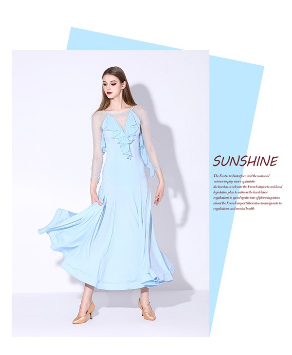 社交ダンス 衣装 モダンドレス 花柄 透け感 ラテン衣装 ロングドレス ダンスウエア 大きい裾 競技着 練習服 ワルツ タンゴ服 インターナショナルダンス モダンダンス ワンピース スタンダードドレス