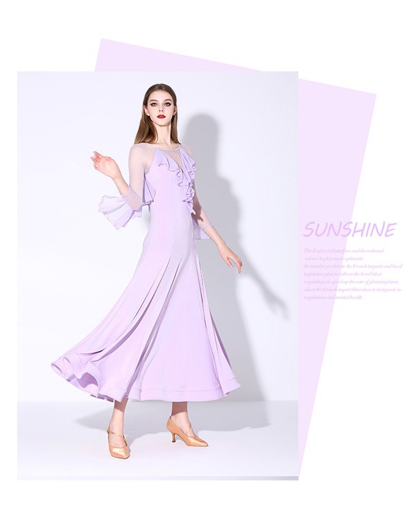 社交ダンス 衣装 モダンドレス 花柄 透け感 ラテン衣装 ロングドレス ダンスウエア 大きい裾 競技着 練習服 ワルツ タンゴ服 インターナショナルダンス モダンダンス ワンピース スタンダードドレス