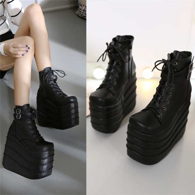 超厚底 ブーツ 靴 春秋 シンプル PU 超厚底 パンク風 ヴィンテージ ヒール16cm シューズ 小さいサイズ 大きいサイズ ストラ 超厚底 ブーツ 靴 春秋 シンプル PU 超厚底 パンク風 ヴィンテージ ヒール16cm シューズ 小さいサイズ 大きいサイズ ストラ