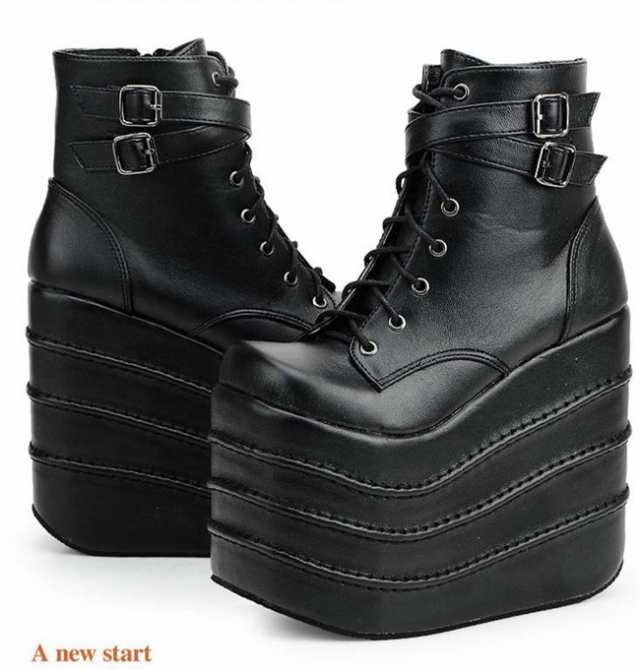超厚底 ブーツ 靴 春秋 シンプル PU 超厚底 パンク風 ヴィンテージ ヒール16cm シューズ 小さいサイズ 大きいサイズ ストラ 超厚底 ブーツ 靴 春秋 シンプル PU 超厚底 パンク風 ヴィンテージ ヒール16cm シューズ 小さいサイズ 大きいサイズ ストラ