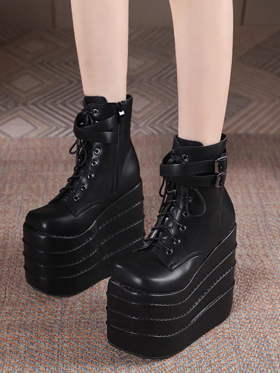 超厚底 ブーツ 靴 春秋 シンプル PU 超厚底 パンク風 ヴィンテージ ヒール16cm シューズ 小さいサイズ 大きいサイズ ストラ 超厚底 ブーツ 靴 春秋 シンプル PU 超厚底 パンク風 ヴィンテージ ヒール16cm シューズ 小さいサイズ 大きいサイズ ストラ