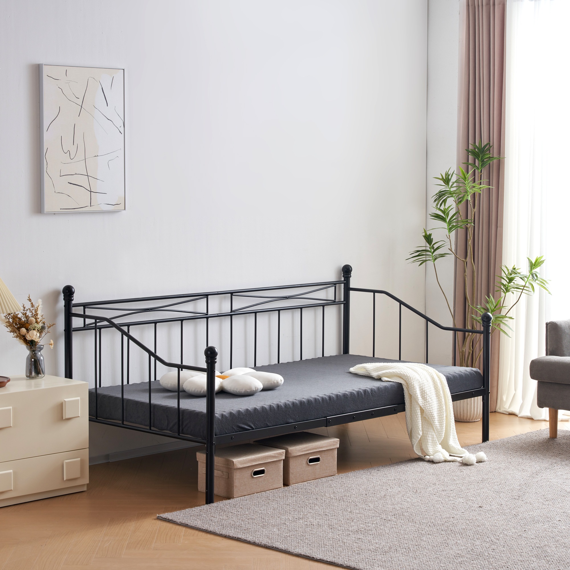 国内出荷 - 3日配達】【新作】【ブラック】シングルベッド パイプ