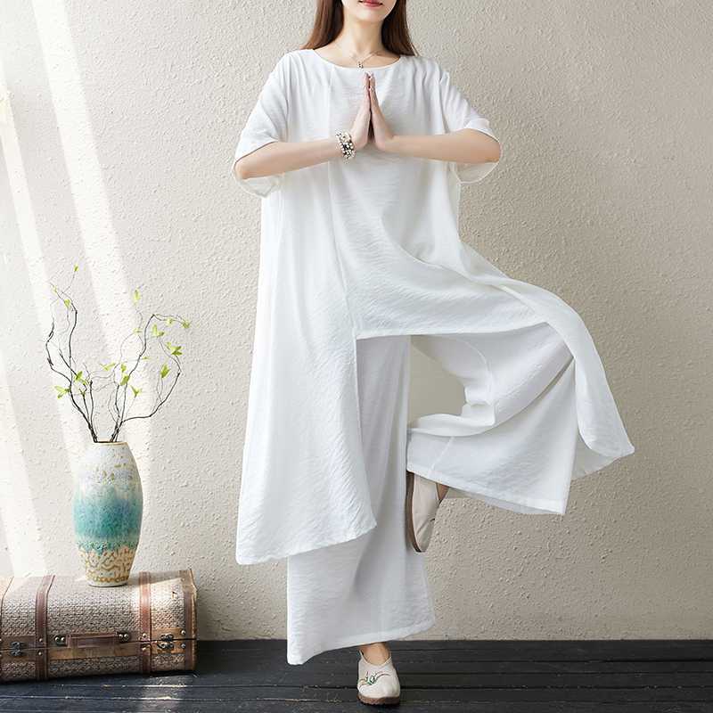 「ファットガール」 体型カバー ブラウス+ワイドパンツ ヨガウエア レディース 上下セット 大きいサイズ 綿麻 ホワイト 2025夏新品 メガ割 ピラティス リネン セットアップ 「ファットガール」 体型カバー ブラウス+ワイドパンツ ヨガウエア レディース 上下セット 大きいサイズ 綿麻 ホワイト 2025夏新品 メガ割 ピラティス リネン セットアップ