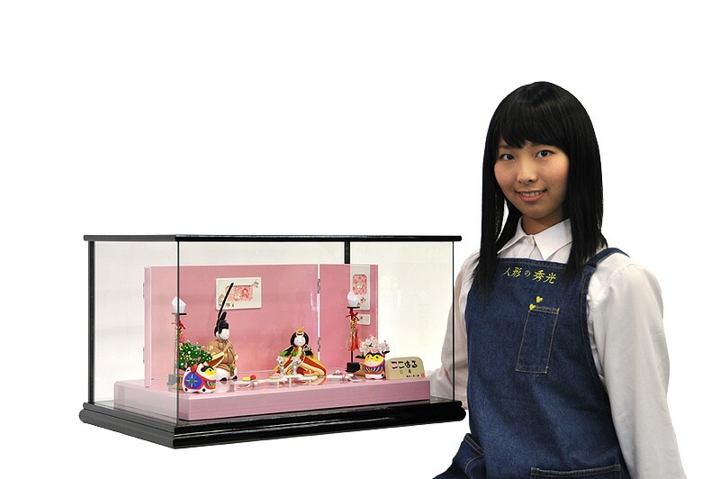 雛人形 ひな人形 お雛様 おひなさま かわいい 手作り 2025年 新作 秀光 限定品 送料無料 コンパクトミニ 初節句 ひな祭り 木目込み 親王 二人 ２人 平飾り ケース ピンク ここはる 心春