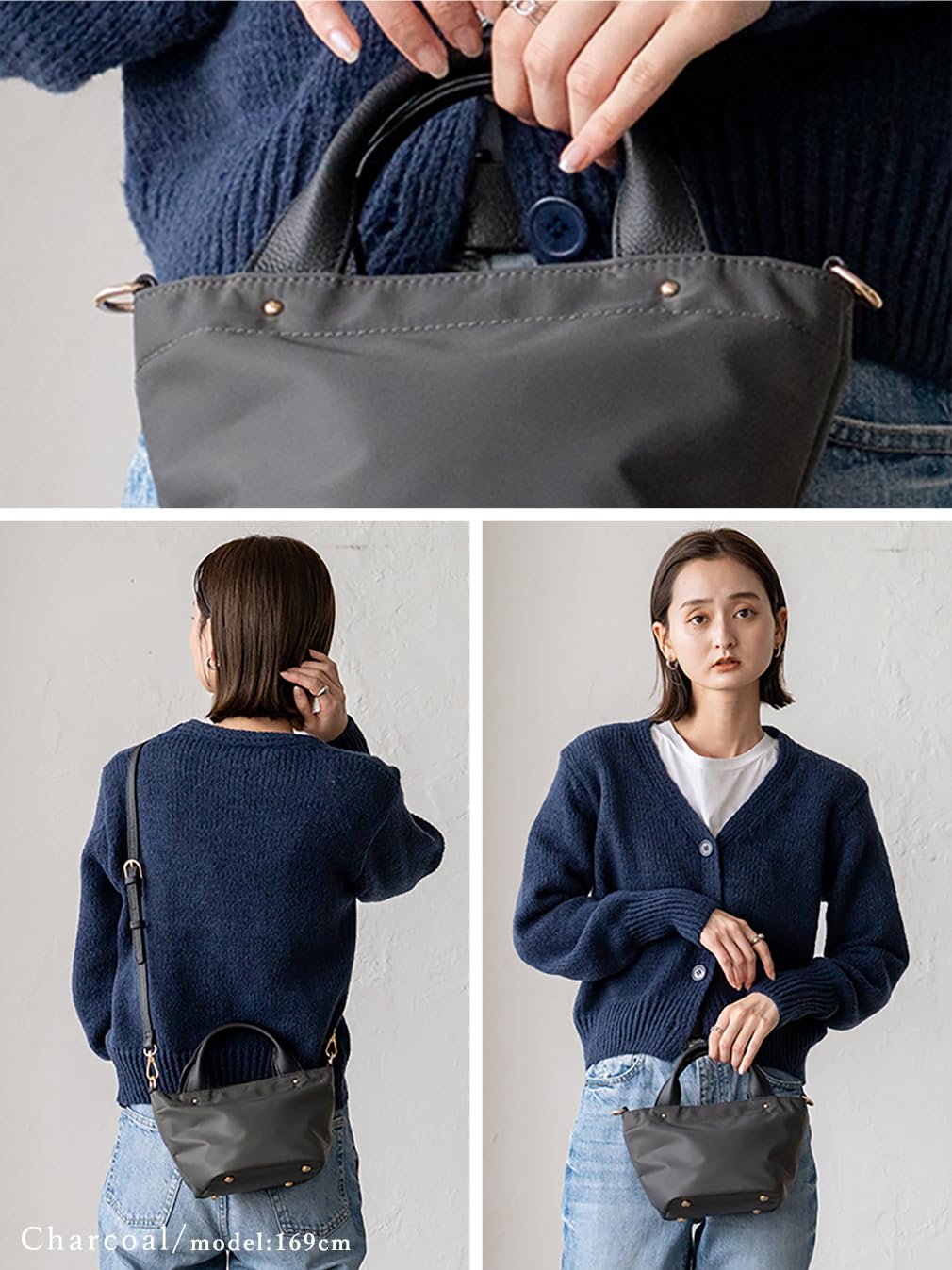 [VITAFELICE] ヴィータフェリーチェ 本革3スペースハンドバッグ レディース inb-10194z (チャコール)