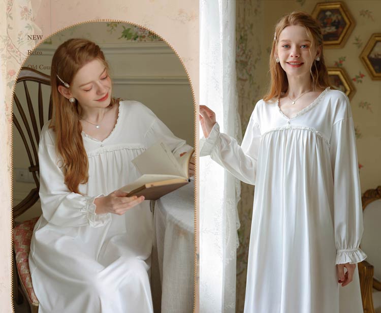 パジャマ ワンピース ルームウェア ロング丈 綿素材 長袖 寝間着 宮廷 M L LL ホワイト ピンク ブルー フランス風 パジャマ ワンピース ルームウェア ロング丈 綿素材 長袖 寝間着 宮廷 M L LL ホワイト ピンク ブルー フランス風